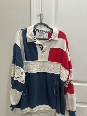 We The Free Navy & White Striped-Collar Pullover